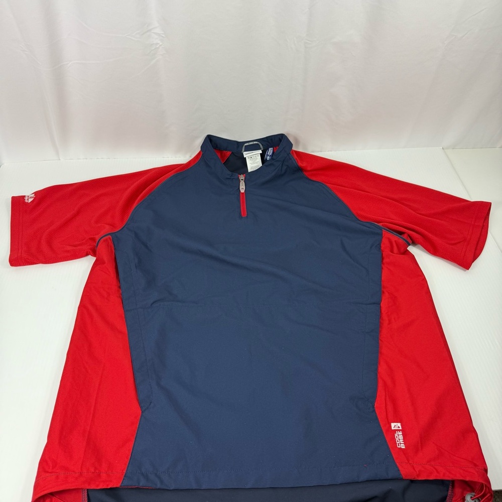 Majestic Cool Base Men's M 1/4 Zip Pullover Blue Red Jacket Removable Sleeves - Picture 8 of 16